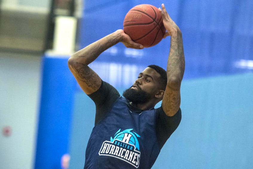 
Terry Thomas takes a shot during a Halifax Hurricanes team practice at the Canada Games Centre on Wednesday afternoon. The shooting guard from East Preston has returned to Canada after a stint playing professionally in Taiwan. - Ryan Taplin 
