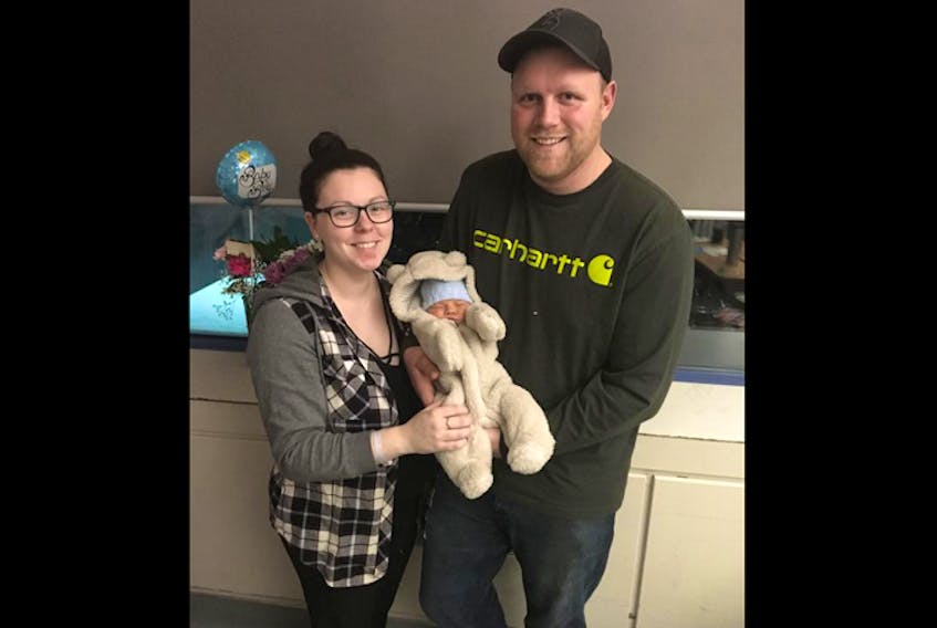 
Jackson Lewis Mark Frail, pictured here with his mom, Meggi, and his dad, Joel, is the South Shore’s first baby of 2019.
