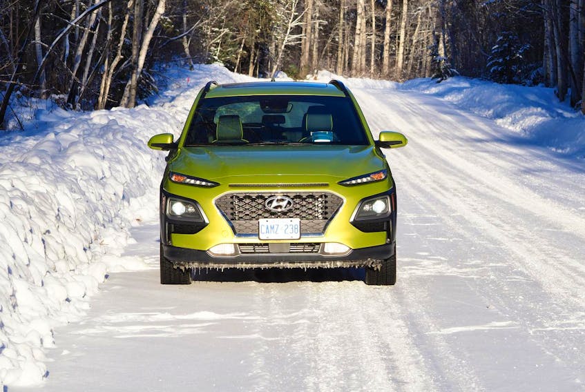 
The 2018 Hyundai Kona is powered by a 175-horsepower, 1.6-litre, turbo-powered, four-cylinder engine. 

