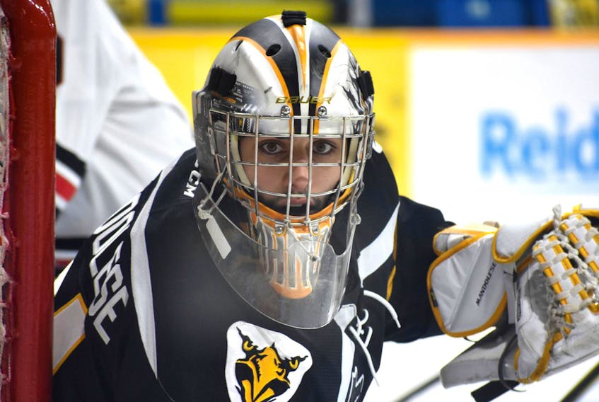 
Goalie Kevin Mandolese was the first star in the Cape Breton Screaming Eagles’ 4-2 win over the Halifax Mooseheads in Sydney on Saturday. (Cape Breton Post)
