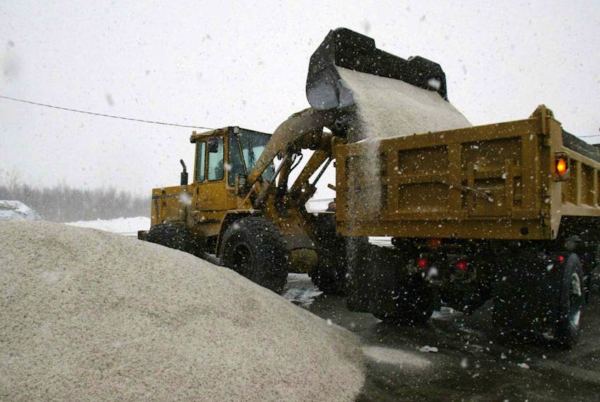 
A snow removal truck loads up on salt at the Turner St. Depot in Burside in 2003. - File
