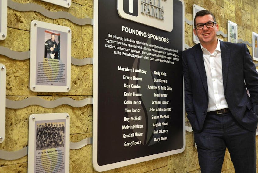 
Kody Blois, standing in the East Hants Sports Hall of Fame at the Sportsplex in Lantz, will seek the Liberal nod for the riding of Kings-Hants that Scott Brison held for more than two decades. - Francis Campbell
