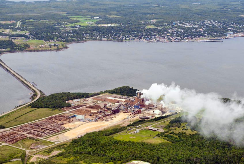 The Northern Pulp mill is seen in Abercrombie Point in 2014, with the Town of Pictou in the background.