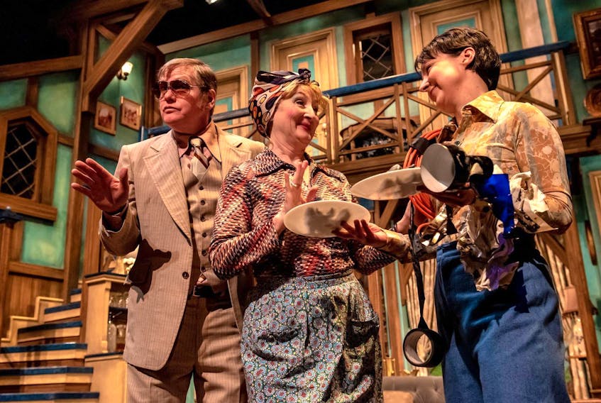 Christian Murray, Mary-Colin Chisholm and Karen Bassett perform a scene for Noises Off at Neptune Theatre.
