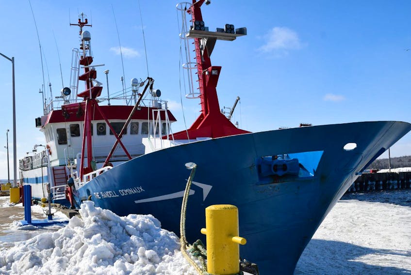 The offshore lobster fishing vessel Randall Dominaux lays berthed in Shelburne.