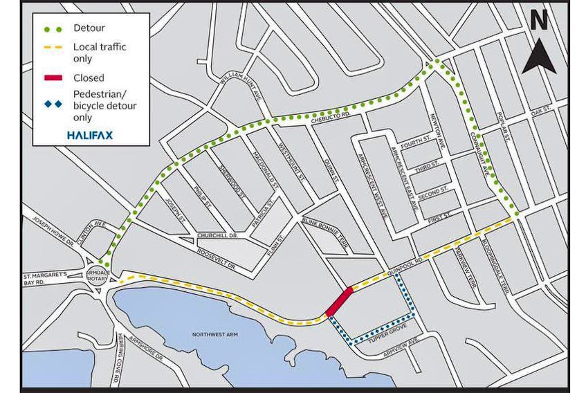 Quinpool closure area and proposed detour