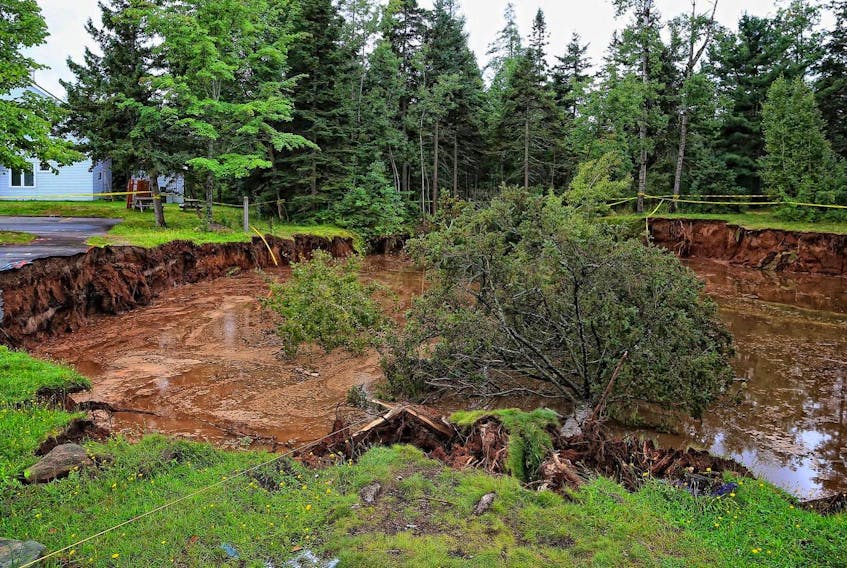 The Oxford sinkhole is shown last fall. The town is looking for funding to conduct a geophysical survey.