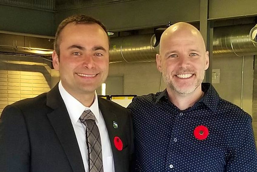 
Sustainability planner Leon de Vreede (left) and Mayor David Mitchell (right) both expressed their optimism at the town’s Smart Cities Challenge finalist application. The town will find out if it won Infrastructure Canada’s $5-million prize at a gathering in May. - Bridgewater Facebook
