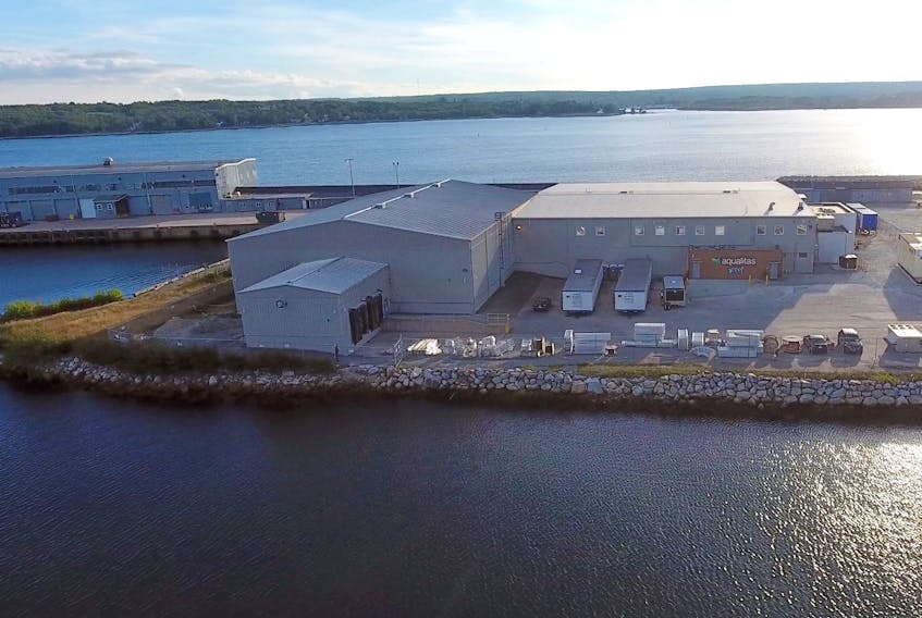 An aerial shot of Aqualitas Inc.’s production facility near Liverpool. The company currently employs 50 employees in Queens County but has its head office in Bedford.
