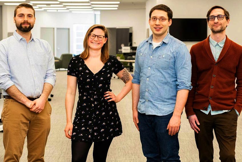Franziska Broell, second from left, is the CEO of Motryx, a Halifax company that’s designed technology to track blood samples and has already made inroads in Europe. Also pictured, from left, are Peter Thompson, lead data scientist, Andre Bezanson, CTO and Mike Wyatt, lead software developer.