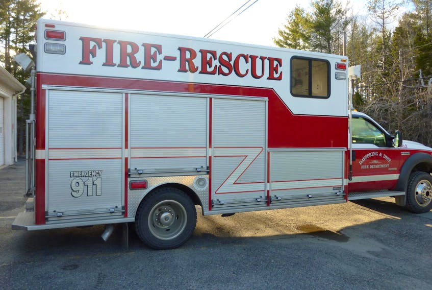 
Rescue vehicles like this one at the Dayspring and District Fire Department transport medical first responders (MFRs), along with fully equipped medical bags, automated external defibrillators (AEDs), oxygen masks, backboards and other essential items, to medical emergencies and motor vehicle collisions. Often the MFRs arrive on scene ahead of EHS paramedics.
