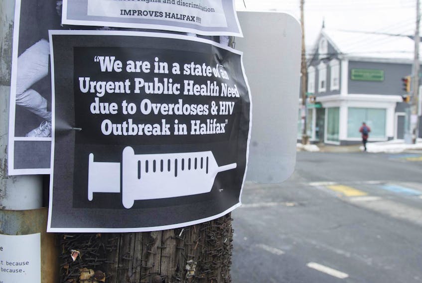 
Posters from the Halifax Overdose Prevention Society have been put up in several spots on Gottingen Street. - Ryan Taplin 
