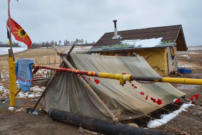 
Three women were arrested by the RCMP on Wednesday and taken away from this Alton Gas site adjacent to the Shubenacadie River estuary near Fort Ellis, Colchester County. - Francis Campbell
