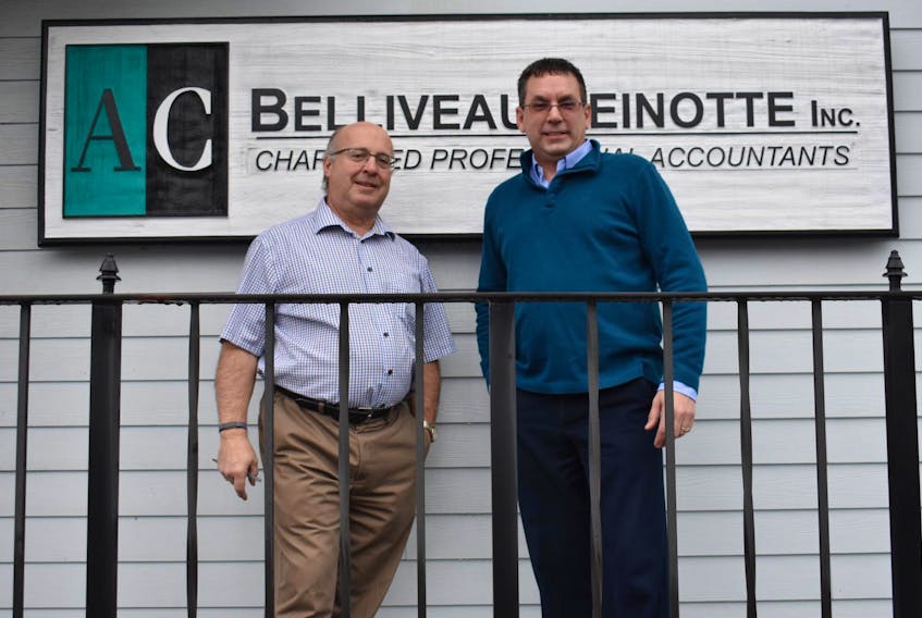 
Paul Belliveau (left) and Cy Mayo , partners at the accounting firm Belliveau Veinotte Inc., have over 70 years of accounting experience between them. They said the want their business to continue to grow with communities across the South Shore. 
