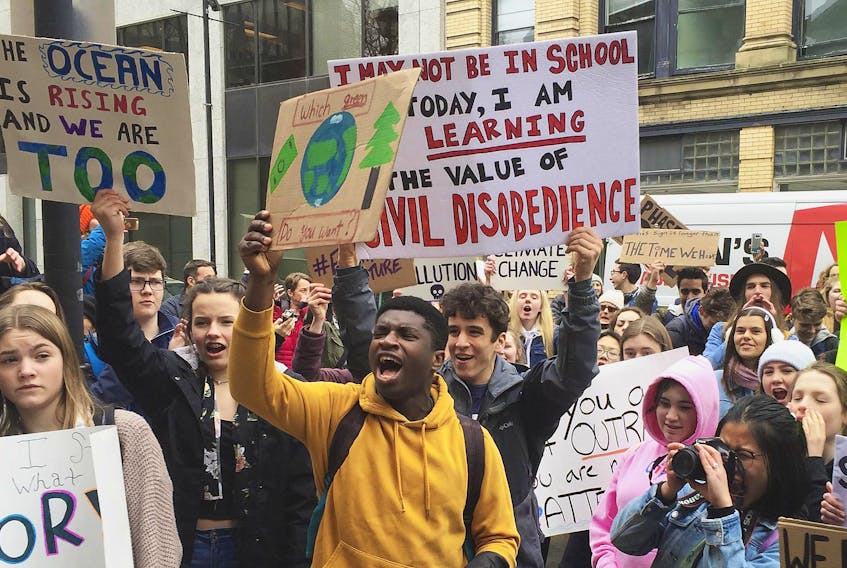 Hundreds of high school students rally at Province House on March 15 to urge government to act on climate change. FRANCIS CAMPBELL   THE CHRONICLE HERALD 
 

