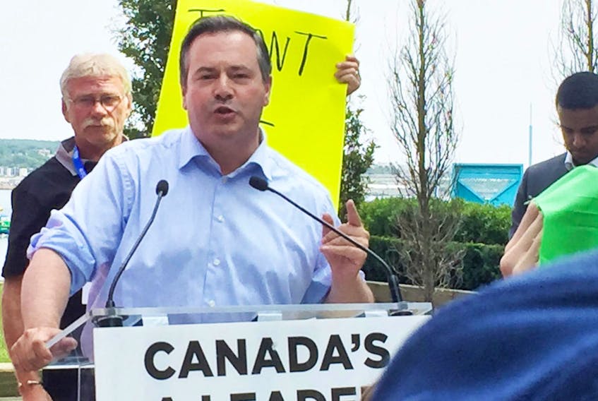 
Jason Kenney addresses supporters and protesters during a rally for the Energy East pipeline on the Halifax waterfront Aug, 24, 2018. - Stuart Peddle / File
