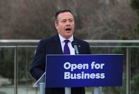 
Newly elected Alberta Premier Jason Kenney meets with the media in front of the legislature building in Edmonton in April. - Candace Elliott / Reuters
