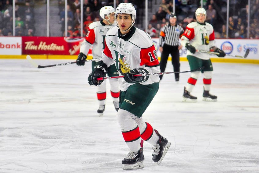 
BO Groulx scored in double overtime to help the Halifax Mooseheads defeat the Rouyn-Noranda Huskies 5-4 in a road playoff game on Friday. (QMJHL)
