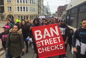 A large group of people march down Gottingen Street in Halifax on Saturday to peacefully protest Halifax Regional Police street checks. 

NICOLE MUNRO  THE CHRONICLE HERALD