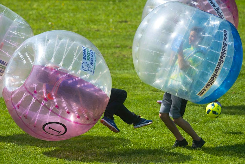 
A big collision resulted in no injuries during the 2017 Bubble Soccer World Cup in Halifax. - Ryan Taplin
