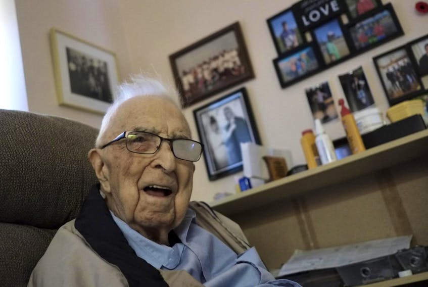 
Jim Cuvelier is approaching 102 years of age and looks forward to doing the weekly lexicon puzzle with one of his sons. He sits during an interview with John Demont in his room at Camp Hill Wednesday. - Tim Krochak
