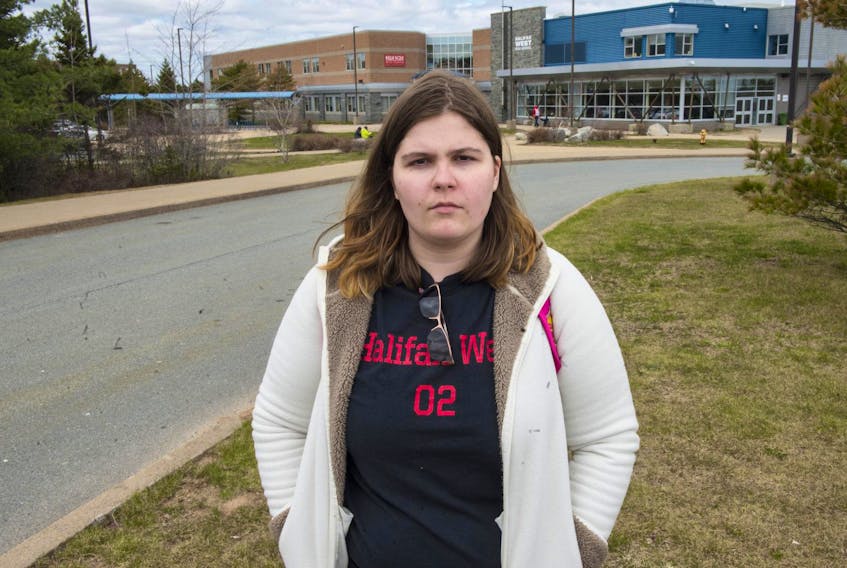 
Halifax West Grade 11 student Victoria Forhan poses for a photo outside the high school on Thursday afternoon. Forhan is concerned about possible cuts to the Options and Opportunities program. - Ryan Taplin
