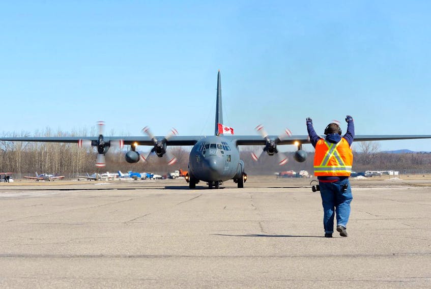 
A CC-130 Hercules like this one, shown on the tarmac in Greenwood in 2016, was forced to land after someone shot a lazer in the pilot’s eye. - Cpl D Hiebert
