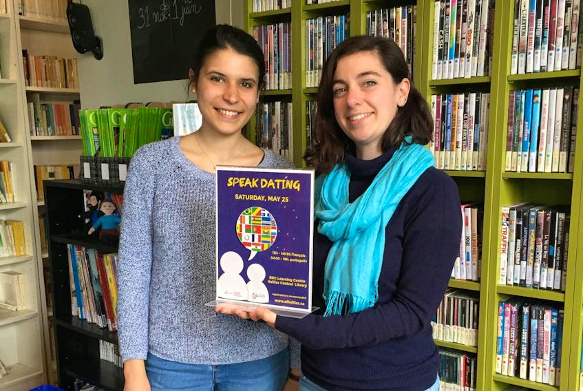 Claire Gabriot, left, and Lucie Taussig, with Alliance Française Halifax, are promoting the organization's upcoming series of speak dating events at the Halifax Central Library.