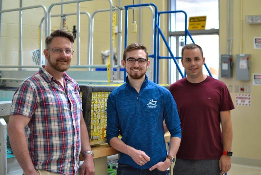 Ashored Innovations is developing commercial fishing equipment that aims to avoid harm to sea life and the marine environment. Ashored founders Aaron Stevenson, left, Ross Arsenault and Maxwell Poole say the company could have preliminary sales in 2020 and will fully enter the market in 2021. The company has never raised equity capital and has grown with $340,000 in funding from competitions or grants.
