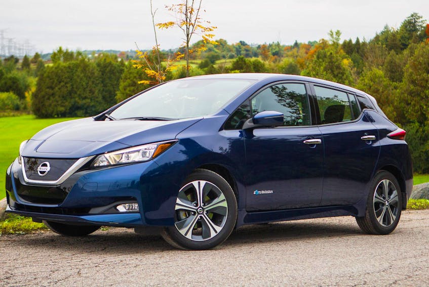 
With four doors and a flexible cargo hold, the Leaf might be an ideal second-car for your family (2019 Leaf shown here). - Nissan
