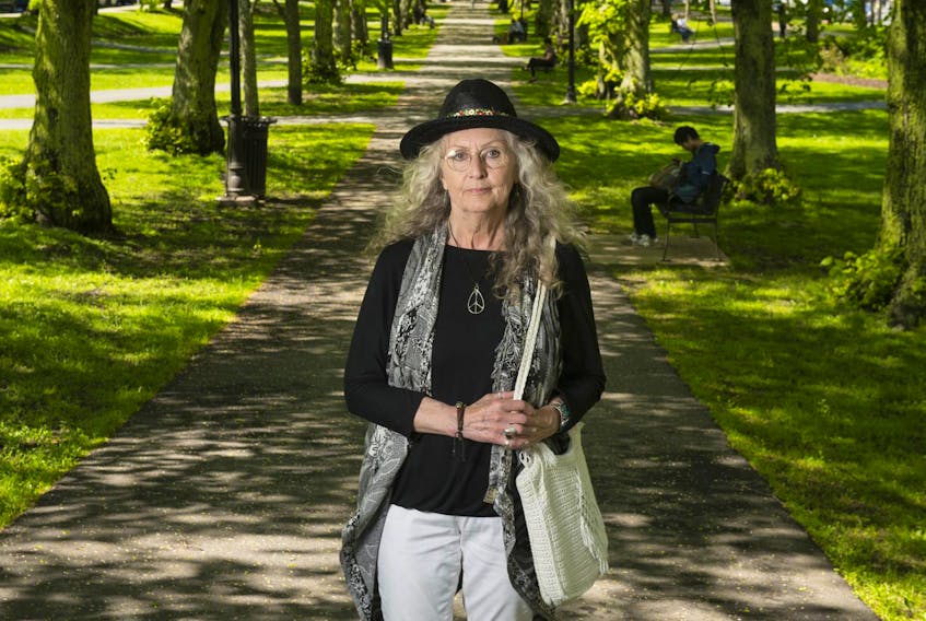 
Vikki Mytruk poses for a photo at Victoria Park near the spot where she protested against the Vietnam War nearly 50 years ago. Thousands of people took part in a lie-in for peace at the park in 1969. - Ryan Taplin

