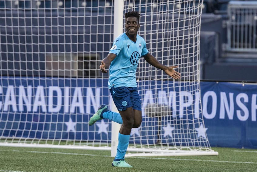 HFX Wanderers FC’s Andre Bona celebrates his goal against Valour FC on June 12 in Winnipeg in the second leg of round 2 in the Canadian Championship. Bona and the Wanderers take on unbeaten Cavalry FC on Wednesday at the Wanderers Grounds.