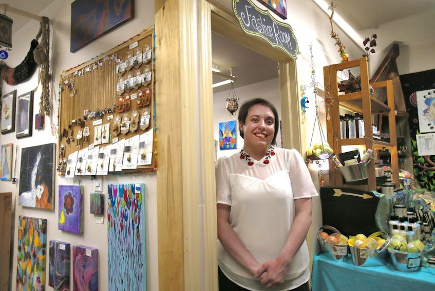 
Jacquelyn Miccolis is the human heart and soul of her Argyle Street art and gift boutique Sparkles n’ Sawdust, featuring work by many makers not found elsewhere. On Saturday she hosts a Let’s Actually Talk open house from 11 a.m. to 2 p.m. to discuss the shop’s wares and the therapeutic benefits of creating art. 
