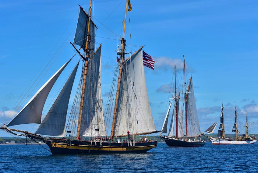 Bluenose II, Pride of Baltimore II and Picton Castle set sail for the Great Lakes just outside of Lunenburg harbour. - Josh Healey