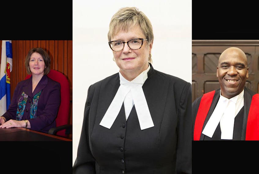 
Deborah Smith, center, has been appointed as chief justice of the Supreme Court of Nova Scotia. Carole Beaton, left, has been named to the Nova Scotia Court of Appeal and Samuel Moreau is now a justice with the Supreme Court (family division). - Contributed/Herald composite
