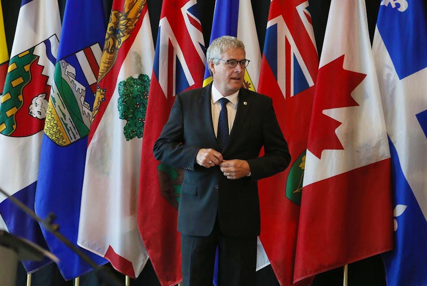 
Nova Scotia’s Minister of the Environment, Gordon Wilson, prepares to meet his provinical colleagues for the final relarks at the Canadian Council of the Ministers of the Environment in Halifax on Thursday. - Tim Krochak
