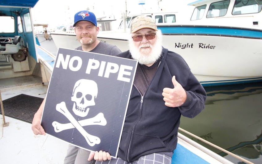Mike Noel, 37, and his father Wayne, 70, will be one of many fishermen taking part in a #NoPipe Land and Sea Rally Friday in Pictou. The Noels say fishermen don’t trust that their fishery won’t be harmed by Northern Pulp’s plans to pump effluent into the Northumberland Strait. In their opinion, no guarantees mean no pipe. Sueann Musick   THE NEWS

