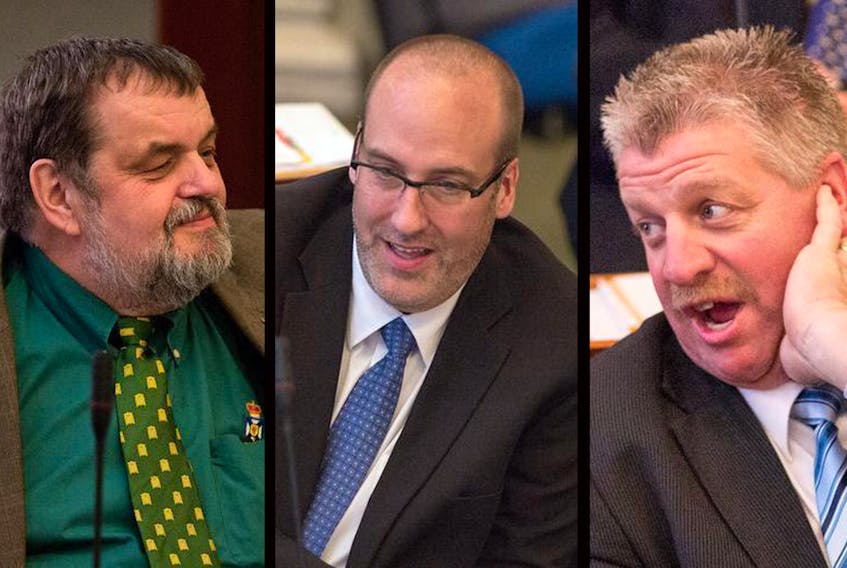 
Three Progressive Conservative MLAs have resigned to take a shot at seats in Parliament. They are, from left: Alfie MacLeod, Cape Breton-West, Chris d’Entremont, West Nova, and Eddie Orrell, Northside-Westmount. - Herald composite
