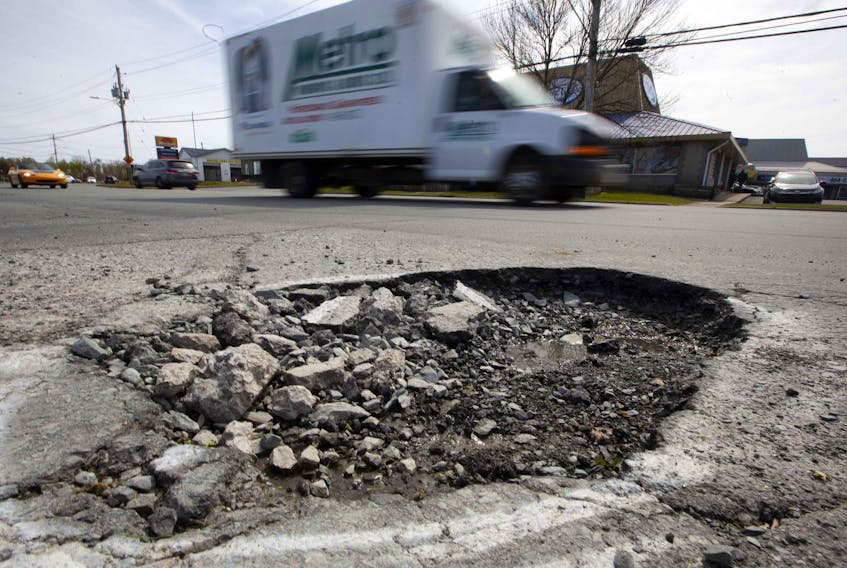
A large pothole is seen onEisener Boulevard in Dartmouth in this Tuesday May 28 file photo.
