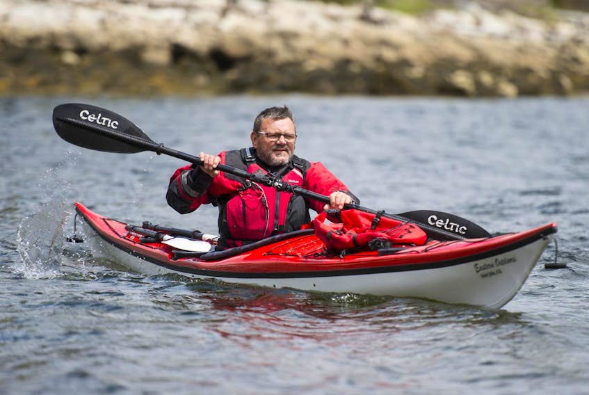 
Steve Chard from Dorset, U.K., is celebrating his retirement by paddling around 10,000 kilometres around Canada and the U.S. for charity. He’s expected to return to Halifax next week. RYAN TAPLIN THE CHRONICLE HERALD
