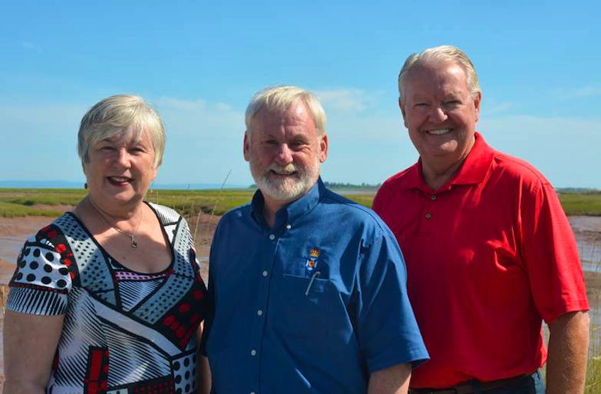 
Bernadette Jordan, the federal minister of regional economic development, Kings South MLA Keith Irving and Wolfville Mayor Jeff Cantwell announced funding for the town’s wastewater treatment facility Tuesday. - Sam Macdonald
