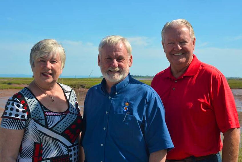 
Bernadette Jordan, the federal minister of regional economic development, Kings South MLA Keith Irving and Wolfville Mayor Jeff Cantwell announced funding for the town’s wastewater treatment facility Tuesday. - Sam Macdonald
