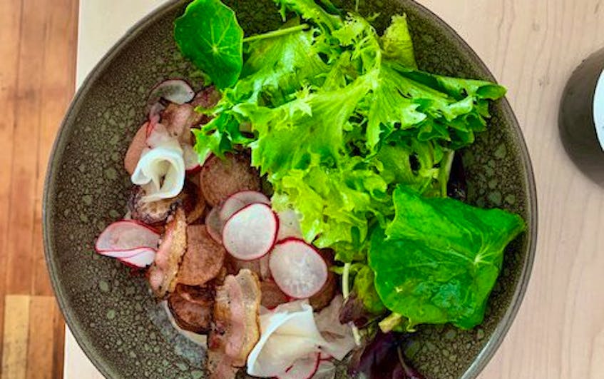
With radishes three ways and torched guanciale, the Radish & Guanciale Salad at The Ostrich Club is an ideal lunch when balancing the cusp of summer and autumn. - The Ostrich Club
