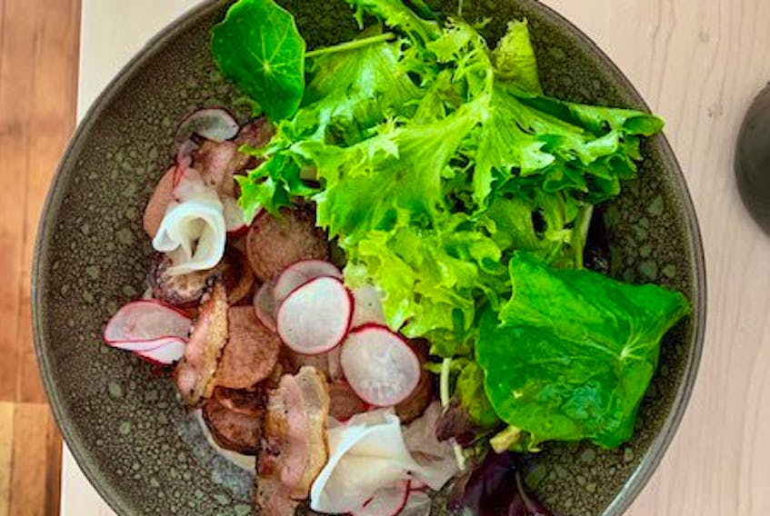 
With radishes three ways and torched guanciale, the Radish & Guanciale Salad at The Ostrich Club is an ideal lunch when balancing the cusp of summer and autumn. - The Ostrich Club
