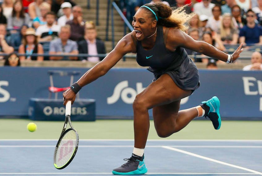 
Serena Williams (USA) returns a ball to Elise Mertens during the Rogers Cup tennis tournament at Aviva Centre in Toronto on Wednesday, Aug. 7, 2019. - John E. Sokolowski / USA TODAY Sports via Reuters
