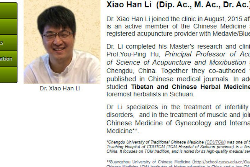 
A screen grab from the Chinese Therapy Acupuncture Clinic website. 
