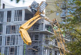 
The crane that fell during hurricane Dorian on Sept. 7 still remains on top of building under construction as of Monday afternoon. Ryan Taplin - The Chronicle Herald
