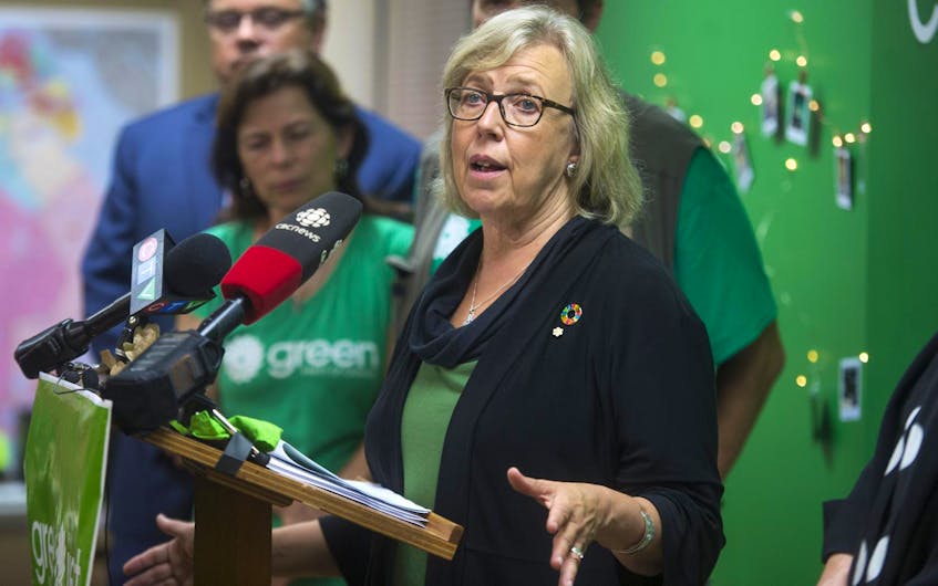 Federal Green Party Leader Elizabeth May speaks at a news conference at candidate Jo-Ann Roberts' Quinpool Road office in Halifax on Wednesday morning, Sept. 25, 2019. - Ryan Taplin