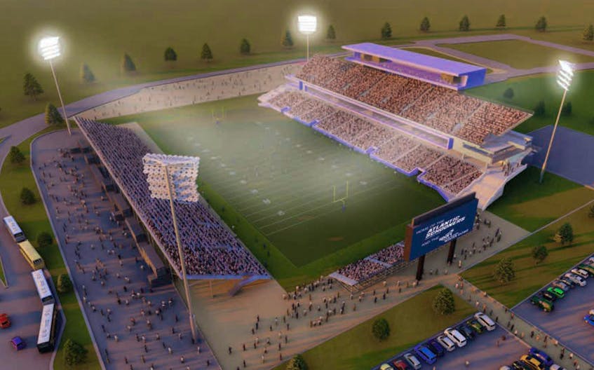 
Perspective view of the proposed Shannon Park Halifax stadium. - Don Ellis Architecture
