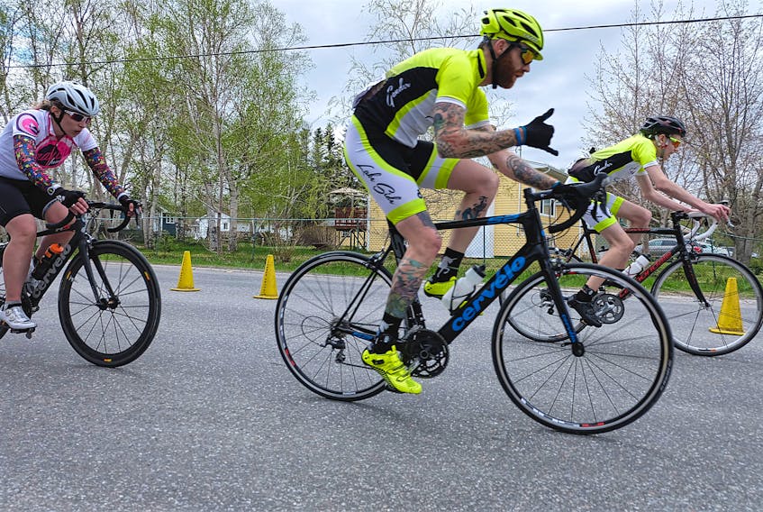 Lakeside Cycling Club members Paul Collett and Matthew Jones at a race in Pasadena in 2016.